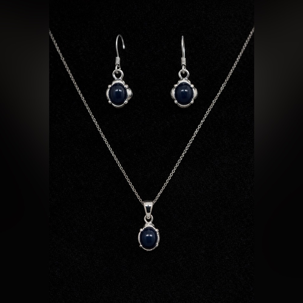 Sapphire Necklace & Earring Set – Silver – Approx. 18”